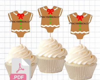 PDF File Gingerbread Christmas Baby baking its a girl 2 inch Onesie Tags/ Cupcake Toppers - Baby Shower Tags