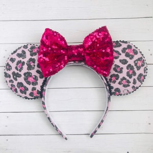 Cheetah Print Inspired Print Mouse Ears / Leopard Print Minnie Ears / Safari Mickey Ears / Choose Bow / Sewn On Ears/ Animal Print