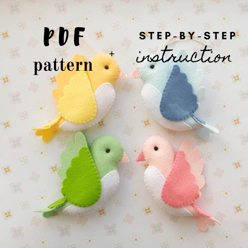 Bird Pattern Felt Sewing Bird Ornament DIY PDF Pattern Animals Etsy UK