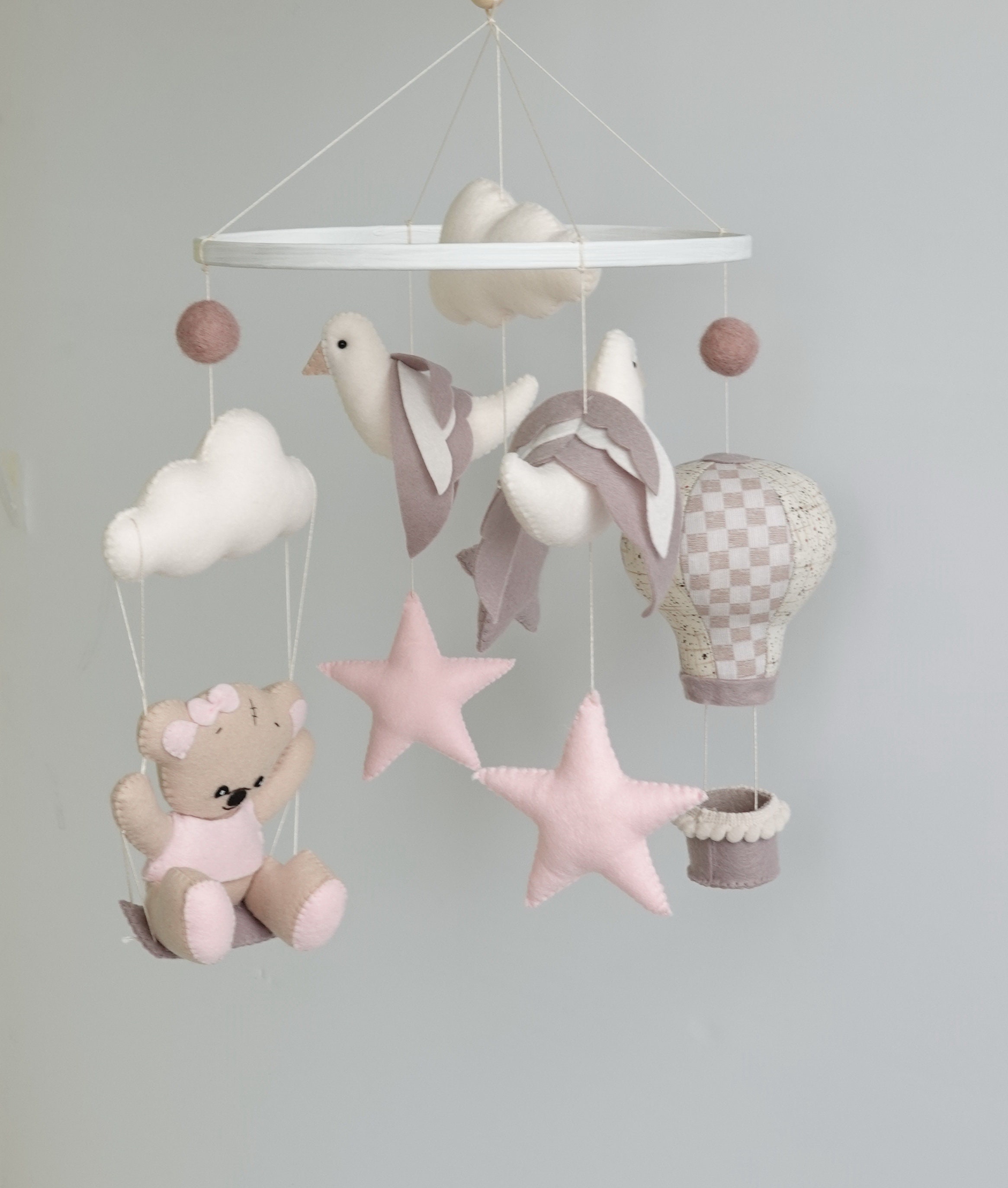 Baby crib mobile girl Teddy bear crib mobile Air balloon Etsy