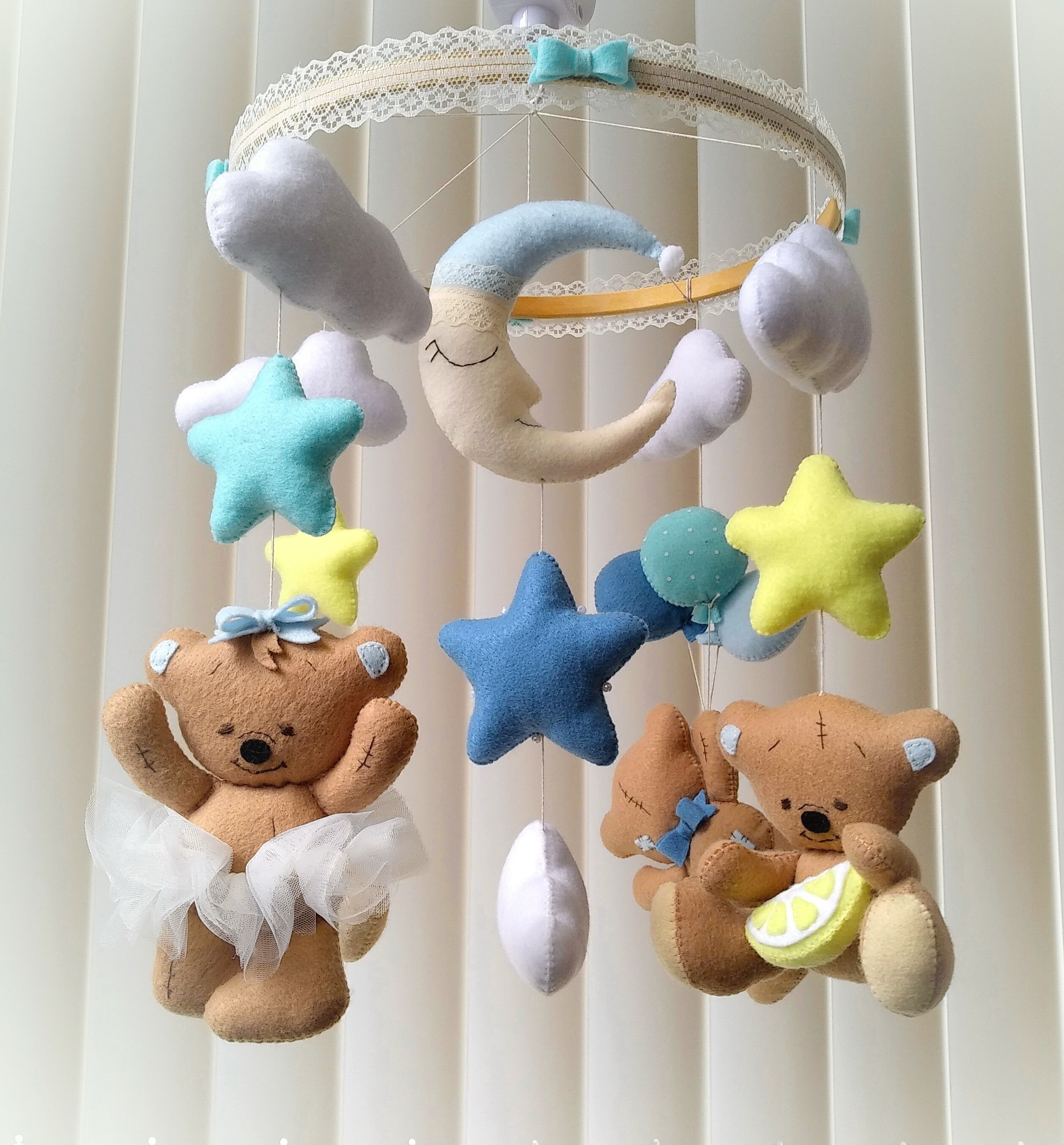 Baby mobile Teddy bear mobile Crib mobile Nursery decor Felt Etsy
