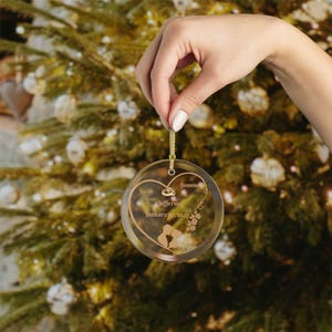 Custom Wedding Ornament, 3.5" Glass Keepsake with Gold Ribbon