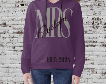 Women's Mrs Customizable Lightweight All Over Printing Pullover Hoodie Sweatshirt