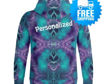 Personalized Teal & Purple Color Block Full Zip Hoodie