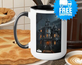 Haunted Mansion Halloween Coffee Mug: Spooky Two-Tone Ceramic