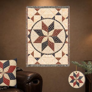 Star Quilt Pattern Decorative Ornament, Pillow & Throw Blanket