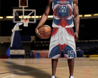 Red White Blue Basketball Jerseys - Durable  Stylish for High School Teams  American Themed Sports Apparel