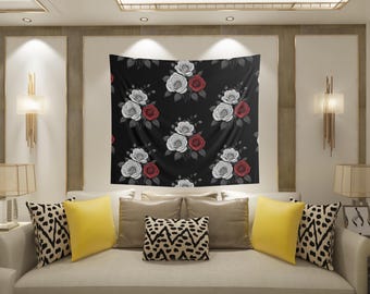 Gothic Roses Wall Tapestry: Dark Floral Boho Decor