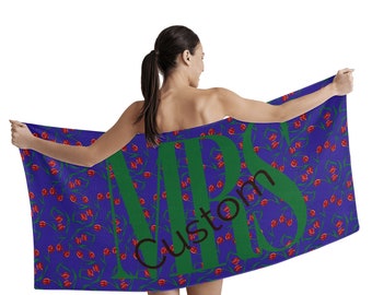 Bath Towel Customizable Purple and flowers