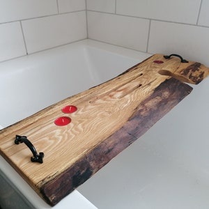 Rustic live edge wooden bath caddy with free engraving personalised message image 6