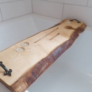 Rustic live edge wooden bath caddy with free engraving personalised message image 5