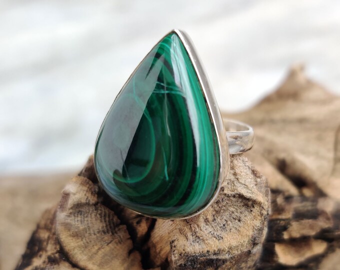 Malachite Ring Malachite Stone Ring Gemstone Ring Malachite Jewelry Bohemian Ring, Sterling Silver Ring Malachite Stone