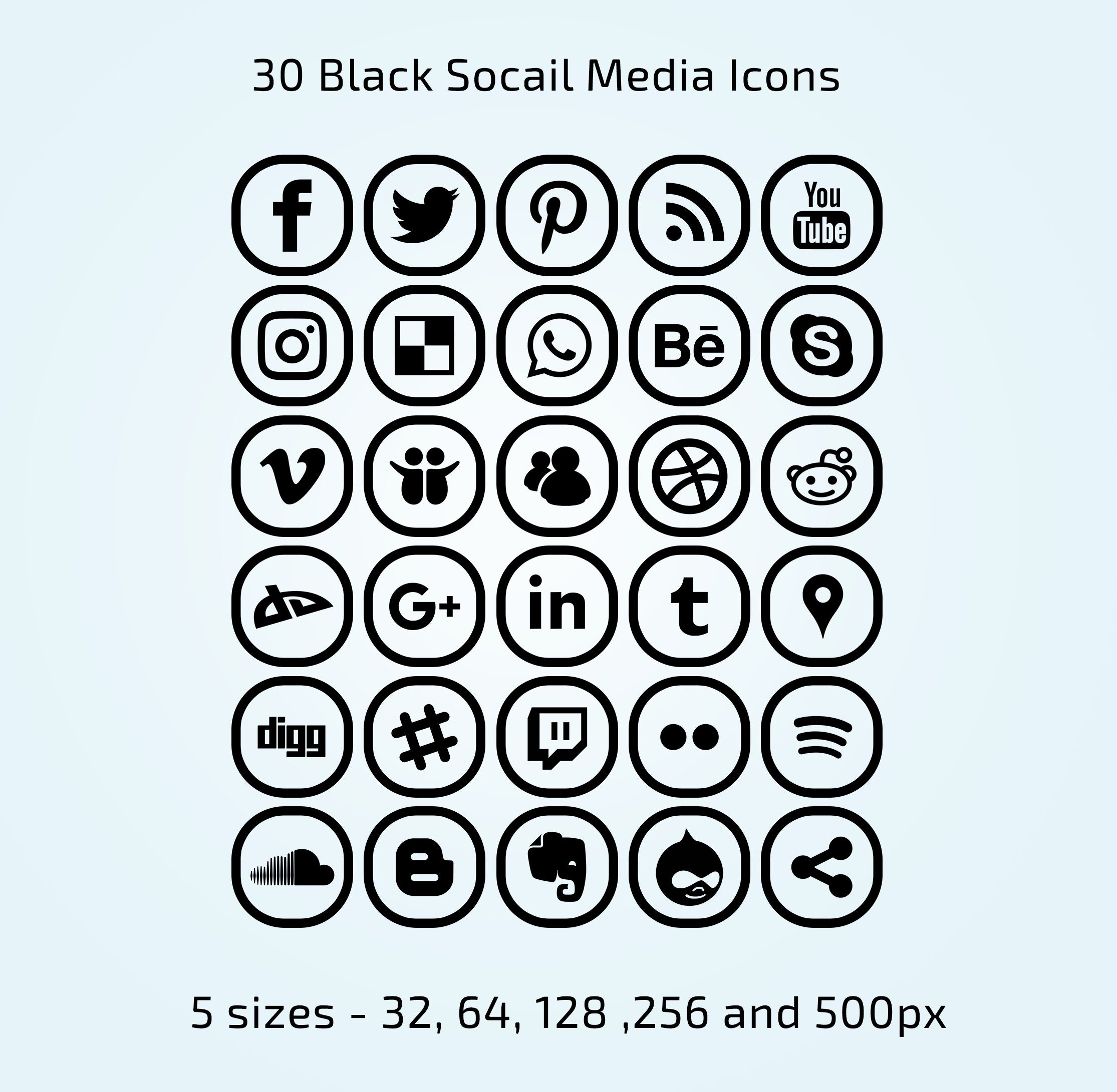 Social Media Icon Set black and white icons Social Media | Etsy