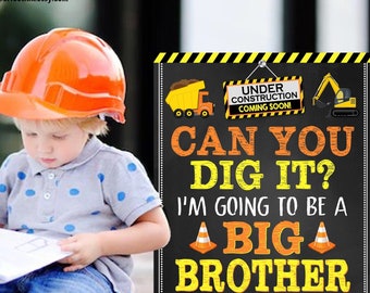 Construction Big Brother Pregnancy Announcement Personalized Chalkboard Sign, Dump Truck Sibling, Baby Number 2, DIGITAL FILE