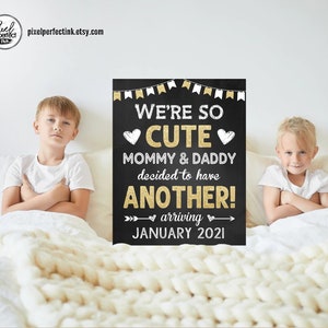 Imprimable Nous sommes si mignons 3e faire-part de grossesse signe, frère et sœur troisième bébé numéro 3, accessoire de révélation de bébé, fichier numérique