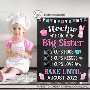 Recipe For A Big Sister, Sibling Pregnancy Announcement Personalized Chalkboard Sign, Baby Number 2, DIGITAL FILE