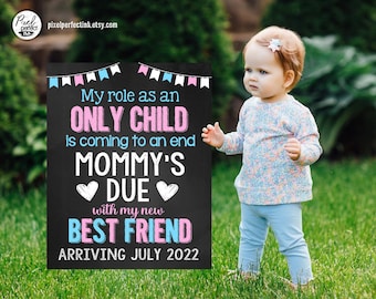 Mommy's Due With My New Best Friend, Pregnancy Announcement Personalized Chalkboard Sign, Big Sister, Baby Number 2, Sibling, DIGITAL FILE