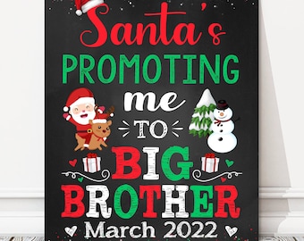 Christmas Santa's Promoting Me To Big Brother Pregnancy Announcement Chalkboard Sign, Red Green White, 2nd Baby Number 2, DIGITAL FILE