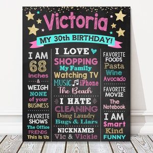 Cartel de pizarra de cumpleaños para adultos 20 30 40 tablero de cumpleaños, Smash de pastel turquesa rosa dorado, cartel de fiesta, cualquier edad, archivo DIGITAL