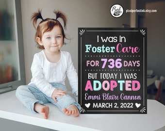 Girl Adoption Announcement Personalized Chalkboard Sign, Officially Adopted Photo Prop, Adoption Day, DIGITAL FILE