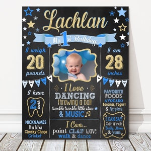 Twinkle Little Star 1st 2nd Birthday Board, Gold Glitter + Photo, Picture Milestone Chalkboard Sign, Boy Party Poster, DIGITAL FILE