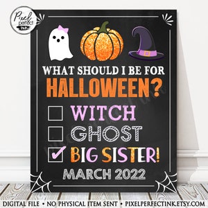 Halloween Big Sister Pregnancy Announcement Personalized Chalkboard Sign, 2nd Second Baby, Baby Number Two, DIGITAL FILE