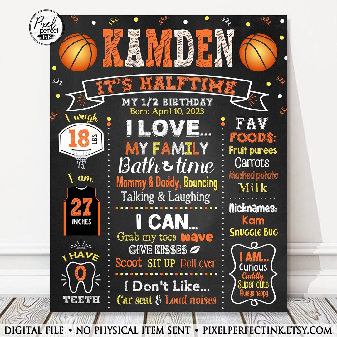 Basketball Half Birthday It's Halftime Milestone Chalkboard Sign ...