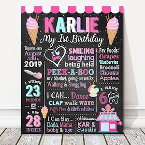 Eistüte 1st 2nd 3rd Birthday Board, Mädchen Meilenstein Geburtstag Tafel Zeichen, Pink, Lila, Petrol Party Poster DIGITALDATEI