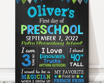 First Day of School Chalkboard Sign, Toddler Daycare Preschool Kindergarten First Grade, Personalized Poster, Any Grade, DIGITAL FILE