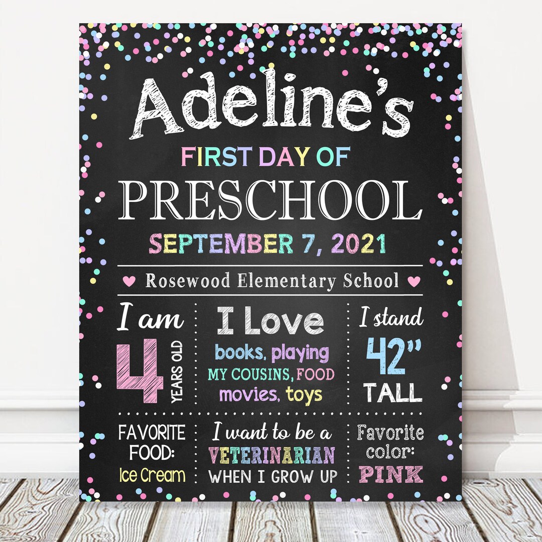 Printable First Day of School Chalkboard Sign, Preschool, Kindergarten ...