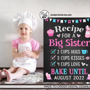 Recipe For A Big Sister, Sibling Pregnancy Announcement Personalized Chalkboard Sign, Baby Number 2, DIGITAL FILE