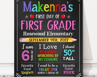 First Day of School Chalkboard Sign, Personalized Poster, Any Grade, DIGITAL FILE