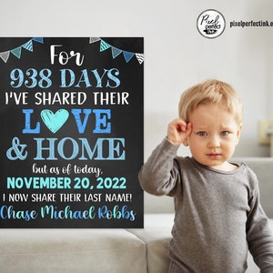 Adoption Announcement Personalized Chalkboard Sign, Officially Adopted Photo Prop, Blue + Turquoise Boy Adoption Day, DIGITAL FILE
