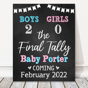 Printable 3rd 4th 5th Pregnancy Announcement Chalkboard Sign, Final Tally Pink + Blue, Last Baby Reveal Photo Prop, DIGITAL FILE