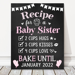 Printable Recipe For A Baby Sister, Sibling Pregnancy Announcement Personalized Chalkboard Sign, Baby Number 2, DIGITAL FILE