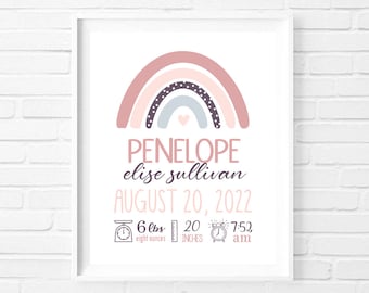 Rainbow Baby Girl Birth Stats Wall Art, Personalized Nursery Decor Print, Modern New Baby Gift, DIGITAL FILE