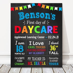 Printable Daycare First Day of School Chalkboard Sign, Child Care Toddler Personalized Poster, Any Grade, DIGITAL FILE