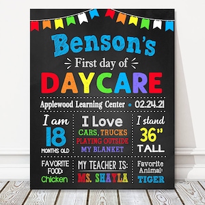 Printable Daycare First Day of School Chalkboard Sign, Child Care Toddler Personalized Poster, Any Grade, DIGITAL FILE