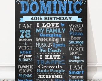 Pizarra imprimible para cumpleaños de adultos, cartel de tiza azul para hitos, póster de fiesta, cualquier edad, ARCHIVO DIGITAL