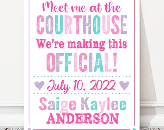 Meet Me At the Courthouse Adoption Personalized Announcement Sign, Girl Adopted Pink Purple Teal Photo Prop, DIGITAL FILE