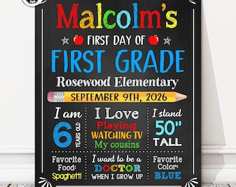 First Day of School Chalkboard Sign, Personalized Poster, Any Grade, DIGITAL FILE