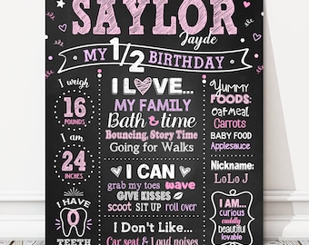 Confetti Half Birthday Board, Girl Milestone Birthday Chalkboard Sign, Light Pink Purple Party Poster, 6 Months Old, DIGITAL FILE