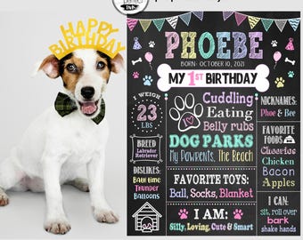 Dog Birthday Chalkboard Sign, Personalized Pet Party Decorations, Milestone Poster, Pastel, 1st 2nd 3rd 4th, Any Age, DIGITAL FILE