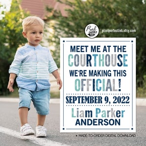 Adoption Personalized Announcement Sign, Meet Me At the Courthouse, Adopted Navy Blue Teal Grey Photo Prop, DIGITAL FILE