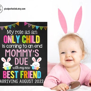 Easter 2nd Pregnancy Announcement Personalized Chalkboard Sign, Big Sister Brother New Best Friend, Baby Number 2, Sibling, DIGITAL FILE