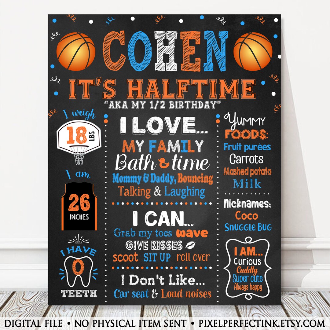 It's Halftime Basketball Half Birthday Milestone Chalkboard Sign ...