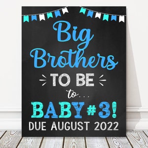 Big Brothers To Be Baby #3, 3rd Pregnancy Announcement Chalkboard Sign, Sibling Third Baby Number 3, Baby Reveal, DIGITAL FILE