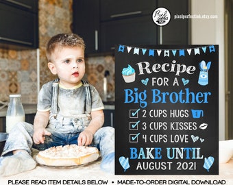 Recipe For A Big Brother, Sibling Pregnancy Announcement Personalized Chalkboard Sign, Baby Number 2, DIGITAL FILE