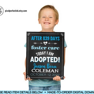 Adoption Announcement Personalized Chalkboard Sign, Officially Adopted Photo Prop, Blue + White Adoption Day, DIGITAL FILE