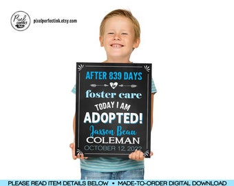 Adoption Ankündigung personalisierte Tafel Schild, offiziell angenommen Foto Requisite, blau + weiß Adoption Tag, DIGITALDATEI